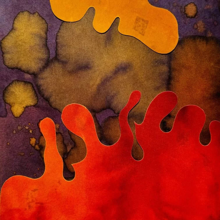 Abstract art with brown and red shapes on a textured background presenting how LAST neurocosmetics work