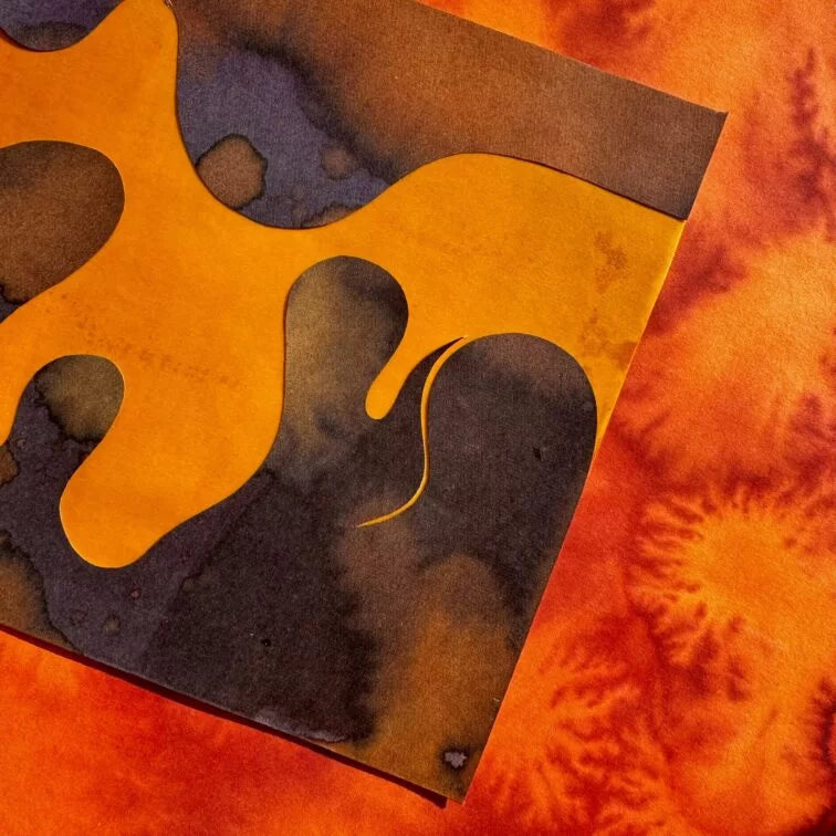 Abstract art with wavy shapes on a textured orange background presenting how LAST neurocosmetics work